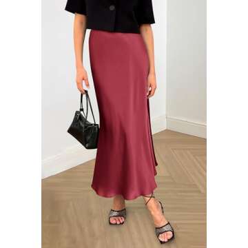 PRETTYGARDEN Women's Summer Midi Satin Skirt Dressy Casual High Waisted A Line Flowy Ruffle Elegant Party Skirts