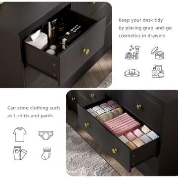 55'' Black Dresser for Bedroom, 7 Deep Drawer Large Wood Dresser with Gold Handles, Modern Wide Storage Dressers & Chests of Drawers for Entryway, Hallway