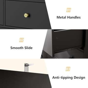 55'' Black Dresser for Bedroom, 7 Deep Drawer Large Wood Dresser with Gold Handles, Modern Wide Storage Dressers & Chests of Drawers for Entryway, Hallway
