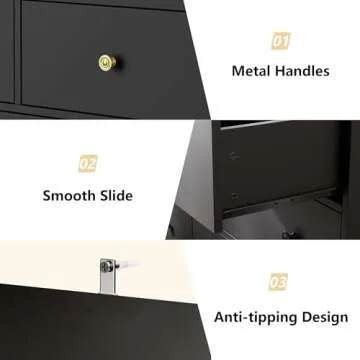 55'' Black Dresser for Bedroom, 7 Deep Drawer Large Wood Dresser with Gold Handles, Modern Wide Storage Dressers & Chests of Drawers for Entryway, Hallway