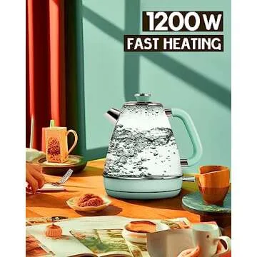Hazel Quinn Retro Electric Kettle - 1.7 Liters / 57.5 Ounces Tea Kettle with Thermometer, All Stainless Steel, 1200 Watts Fast Boiling, BPA-free, Cordless, Automatic Shut Off - Mint Green