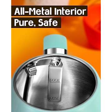 Hazel Quinn Retro Electric Kettle - 1.7 Liters / 57.5 Ounces Tea Kettle with Thermometer, All Stainless Steel, 1200 Watts Fast Boiling, BPA-free, Cordless, Automatic Shut Off - Mint Green