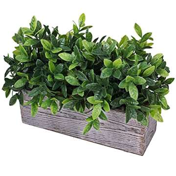 Artificial Eucalyptus Plant in Rustic Rectangular Wooden Planter Box Faux Potted Herb Plant Greenery...