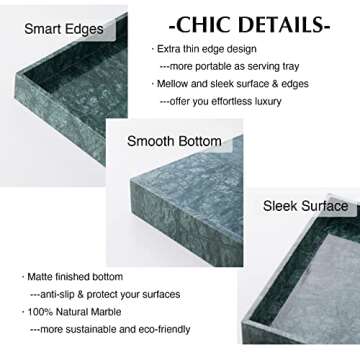 PHINILUX 𝐑𝐞𝐚𝐥 𝐋𝐮𝐱𝐮𝐫𝐢𝐨𝐮𝐬 Marble Vanity Tray (12x7in), Counter Organizer for Bathroom, Kitchen, Dresser, Coffee Table, Serving & Decorative (Dark Green)