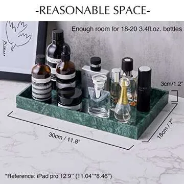 PHINILUX 𝐑𝐞𝐚𝐥 𝐋𝐮𝐱𝐮𝐫𝐢𝐨𝐮𝐬 Marble Vanity Tray (12x7in), Counter Organizer for Bathroom, Kitchen, Dresser, Coffee Table, Serving & Decorative (Dark Green)