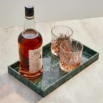 PHINILUX 𝐑𝐞𝐚𝐥 𝐋𝐮𝐱𝐮𝐫𝐢𝐨𝐮𝐬 Marble Vanity Tray (12x7in), Counter Organizer for Bathroom, Kitchen, Dresser, Coffee Table, Serving & Decorative (Dark Green)