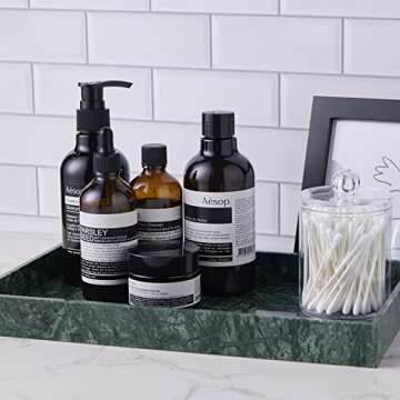 PHINILUX 𝐑𝐞𝐚𝐥 𝐋𝐮𝐱𝐮𝐫𝐢𝐨𝐮𝐬 Marble Vanity Tray (12x7in), Counter Organizer for Bathroom, Kitchen, Dresser, Coffee Table, Serving & Decorative (Dark Green)