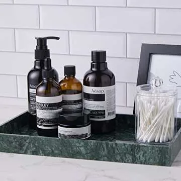 PHINILUX 𝐑𝐞𝐚𝐥 𝐋𝐮𝐱𝐮𝐫𝐢𝐨𝐮𝐬 Marble Vanity Tray (12x7in), Counter Organizer for Bathroom, Kitchen, Dresser, Coffee Table, Serving & Decorative (Dark Green)