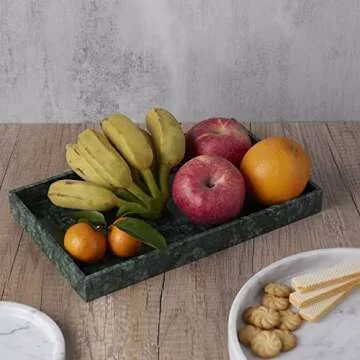 PHINILUX 𝐑𝐞𝐚𝐥 𝐋𝐮𝐱𝐮𝐫𝐢𝐨𝐮𝐬 Marble Vanity Tray (12x7in), Counter Organizer for Bathroom, Kitchen, Dresser, Coffee Table, Serving & Decorative (Dark Green)