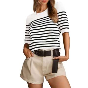 Amkoyam Women's 2025 Short Sleeve Crew Neck T Shirts Casual Striped Ribbed Knit Pullover Sweater Top...
