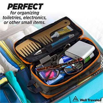 Well Traveled Toiletry Bag for Makeup, Shaving Kit, Cosmetics, Electronics Case for Men, Women (Fire)