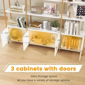 Semoic Arched Bookshelves and Bookcases: Triple Wide 5-Tier Large Open Bookshelf, Etagere Bookcase with Display Shelf for Home Office, White and Gold