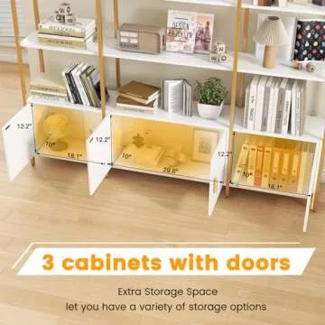 Semoic Arched Bookshelves and Bookcases: Triple Wide 5-Tier Large Open Bookshelf, Etagere Bookcase with Display Shelf for Home Office, White and Gold