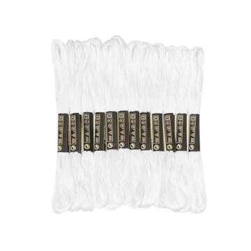 12 Skeins Embroidery Floss White Color, Friendship Bracelet String Cross Stitch Embroidery Thread Fl...