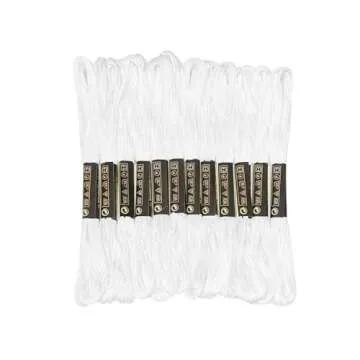 12 Skeins Embroidery Floss White Color, Friendship Bracelet String Cross Stitch Embroidery Thread Fl...