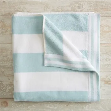 Great Bay Home 100% Cotton Velour Oversized Beach Towel - Blue Cabana Stripe Pool Towels - Quick Dry...