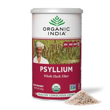 Organic India Whole Psyllium Husk Powder Organic - Psyllium Husk Fiber Supplement, Digestion Support, Vegan, Gluten-Free, Non-GMO, Soluble & Insoluble Fiber Source - 12 oz (Pack of 2)
