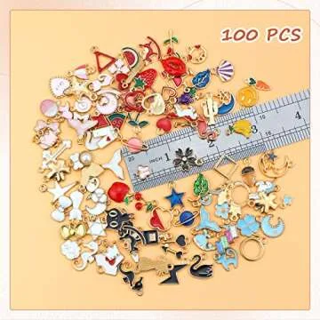 JIALEEY 100PCS Gold Plated Enamel Charms Mixed Moon Star Fruit Animal Charm Colorful Pendant DIY for Necklace Bracelet Jewelry Making and Crafting