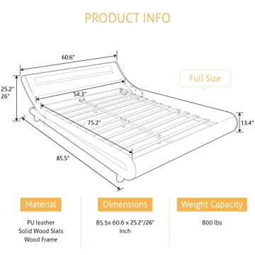 SHA CERLIN Full Upholstered Modern Bed Frame with LED Headboard/Mattress Foundation/No Box Spring Needed/Strong Wood Slats Support/Easy Assembly, Black