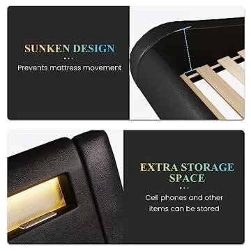 SHA CERLIN Full Upholstered Modern Bed Frame with LED Headboard/Mattress Foundation/No Box Spring Needed/Strong Wood Slats Support/Easy Assembly, Black