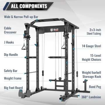 MAJOR LUTIE Power Cage, PLM03 1400 lbs Multi-Function Power Rack with Adjustable Cable Crossover System and More Training Attachment