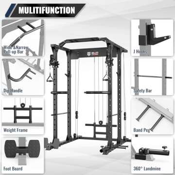 MAJOR LUTIE Power Cage, PLM03 1400 lbs Multi-Function Power Rack with Adjustable Cable Crossover System and More Training Attachment