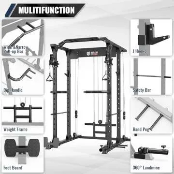 MAJOR LUTIE Power Cage, PLM03 1400 lbs Multi-Function Power Rack with Adjustable Cable Crossover System and More Training Attachment