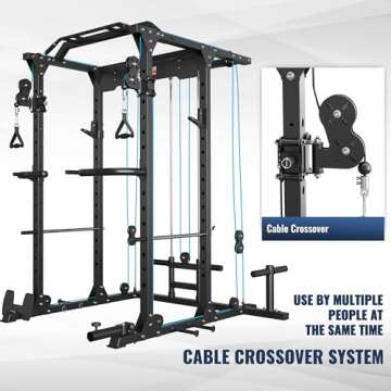MAJOR LUTIE Power Cage, PLM03 1400 lbs Multi-Function Power Rack with Adjustable Cable Crossover System and More Training Attachment