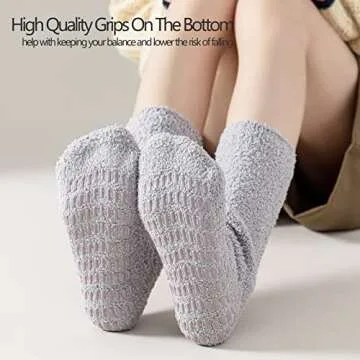 JORMATT 3 Pairs Women Grip Fuzzy Socks Non Skid Men Thick Cozy Slipper Hospital Socks with Grips,Men shoe size 4-7/Women size 4-8