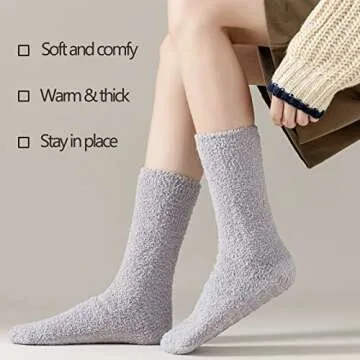 JORMATT 3 Pairs Women Grip Fuzzy Socks Non Skid Men Thick Cozy Slipper Hospital Socks with Grips,Men shoe size 4-7/Women size 4-8