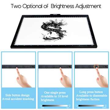 Mlife A4 LED Tracing Light Box - Professional Super Bright LED 10 Level Dimmable Brightness Tracer Pad with Physical Buttons for Drawing Sketching Animation X-ray Vinyl Weeding Diamond Art