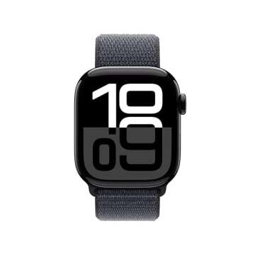 Apple Watch Series 10 [GPS 42mm case] Smartwatch with Jet Black Aluminium Case with Ink Sport Loop. Fitness Tracker, ECG App, Always-On Retina Display, Carbon Neutral