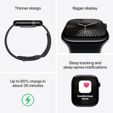 Apple Watch Series 10 [GPS 42mm case] Smartwatch with Jet Black Aluminium Case with Ink Sport Loop. Fitness Tracker, ECG App, Always-On Retina Display, Carbon Neutral