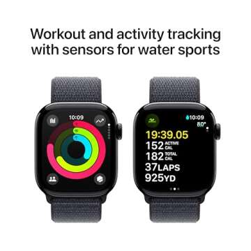 Apple Watch Series 10 [GPS 42mm case] Smartwatch with Jet Black Aluminium Case with Ink Sport Loop. Fitness Tracker, ECG App, Always-On Retina Display, Carbon Neutral