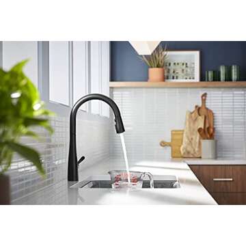 KOHLER Simplice Pull Down Kitchen Faucet, 3-Spray Faucet, Kitchen Sink Faucet with Pull Down Sprayer, Matte Black, K-596-BL