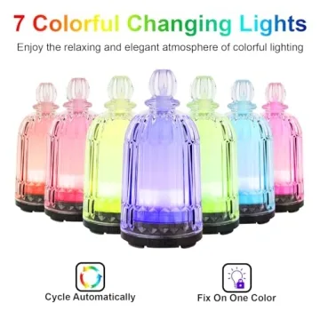 DOUDING Glass Essential Oil Diffuser, Cool Mist Humidifier Ultrasonic Aromatherapy Diffuser with 7 LED Color Changing Light, Auto Shut-Off Safety for Home Office Spa, 120ml(Black Base)