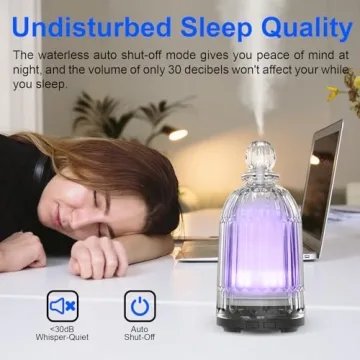 DOUDING Glass Essential Oil Diffuser, Cool Mist Humidifier Ultrasonic Aromatherapy Diffuser with 7 LED Color Changing Light, Auto Shut-Off Safety for Home Office Spa, 120ml(Black Base)