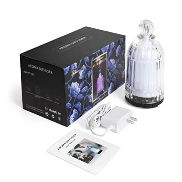 DOUDING Glass Essential Oil Diffuser, Cool Mist Humidifier Ultrasonic Aromatherapy Diffuser with 7 LED Color Changing Light, Auto Shut-Off Safety for Home Office Spa, 120ml(Black Base)