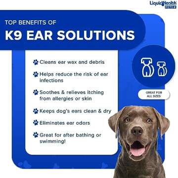 LIQUIDHEALTH 12 Fl Oz K9 Dog Ear Cleaner Wash Solutions - Infection Cleaning Hygiene Treatment Drops for Dogs, Canines and Puppies