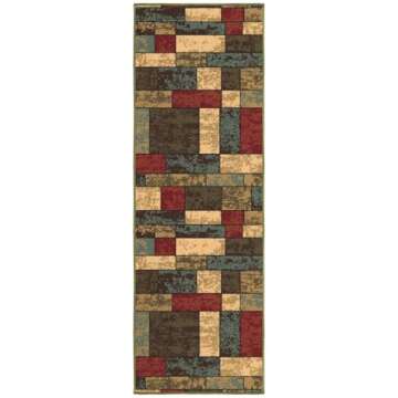 Machine Washable Boxes Design Non-Slip Rubberback 2x5 Traditional Runner Rug for Hallway, Kitchen, Bedroom, Entryway, 20" x 59", Multicolor