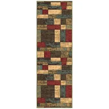 Machine Washable Boxes Design Non-Slip Rubberback 2x5 Traditional Runner Rug for Hallway, Kitchen, Bedroom, Entryway, 20" x 59", Multicolor
