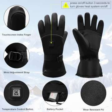 QILOVE Electric Heated Gloves,Hand Warmer with Rechargeable Batteries,Winter Extra Warm Heat Touchscreen NoveltyGloves Kit,Hiking Motorcycling Skiing Cold Weather Must-Have Heating Gloves