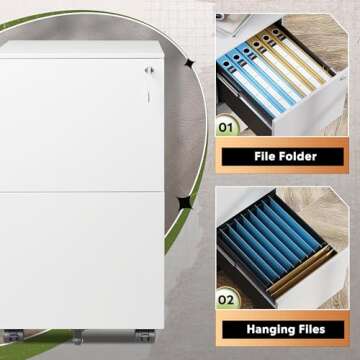 DEVAISE 2-Drawer Rolling File Cabinet with Lock, Metal Filing Cabinet for Home Office, Fully Assembled Under Desk Cabinet, White