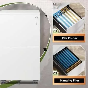 DEVAISE 2-Drawer Rolling File Cabinet with Lock, Metal Filing Cabinet for Home Office, Fully Assembled Under Desk Cabinet, White