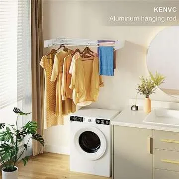 kenvc Laundry Drying Rack Collapsible: Wall Mounted Clothes Drying Rack - 31.4" Wide 13.2 Linear Ft 5 Aluminum Rods40 lb Capacity with Wall Template Screwdriver Bit Drill Bit