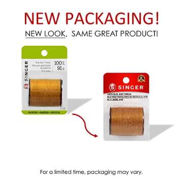 SINGER Blue Jean Thread, 100 Yards Old Gold for Heavy-Duty Sewing