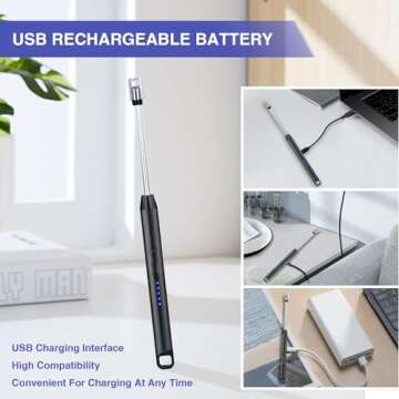 2 PCS Candle Lighter, Electric Lighter Arc Windproof Flameless with 360° Flexible Neck & LED Power Display,USB Rechargeable Lighter for BBQ, Grill, Camping, Fireplace, Stove
