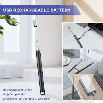 2 PCS Candle Lighter, Electric Lighter Arc Windproof Flameless with 360° Flexible Neck & LED Power Display,USB Rechargeable Lighter for BBQ, Grill, Camping, Fireplace, Stove