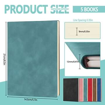 LELE LIFE 5 Pack Lined Journal Notebook, Comfortable Soft Cover Leather Bulk Journals for Writing Wo...