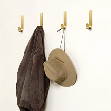 Picowe 4 Pack Brass Hooks - Stylish Wall Adhesive Holders